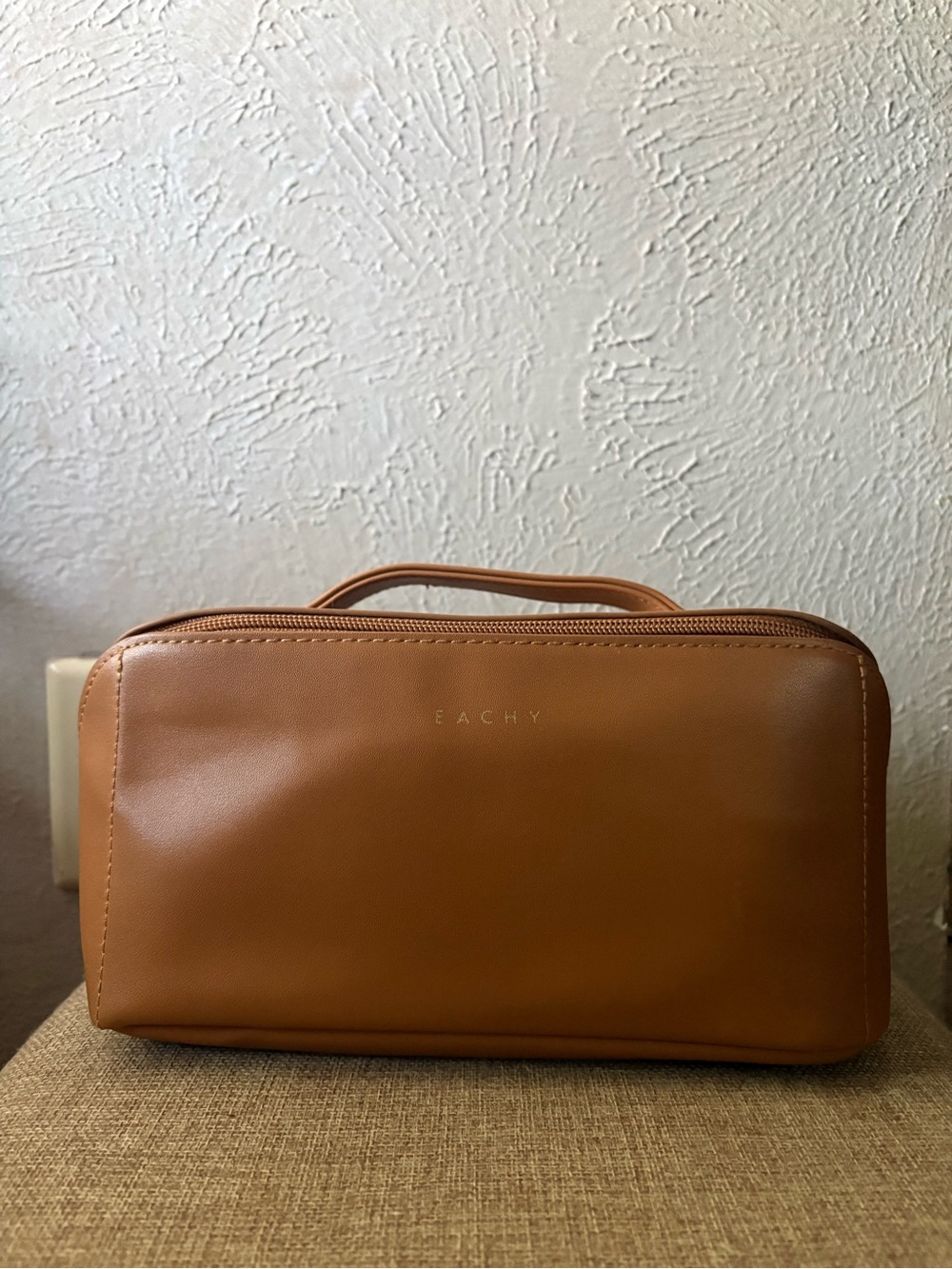 Tan Leather Cosmetic Travel Case